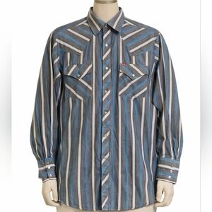 Vintage Ely Plains Pearl Snap Mens Shirt sz 15 Blue Western Rodeo Country Cowboy